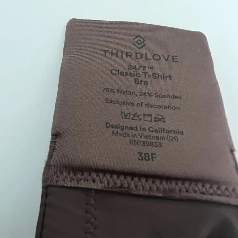 Thirdlove 24/7 Classic T-Shirt Bra Worn Once 38F Espresso Brown Memory Foam